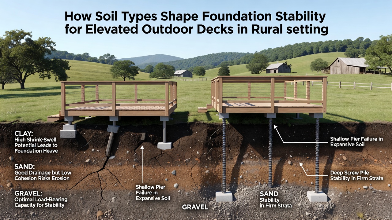 Field technician conducting soil core sampling near a rural property line for deck foundation planning